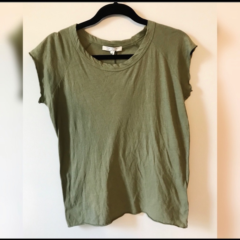 🔥 Nili Lotan Army Green Short Sleeve Shirt